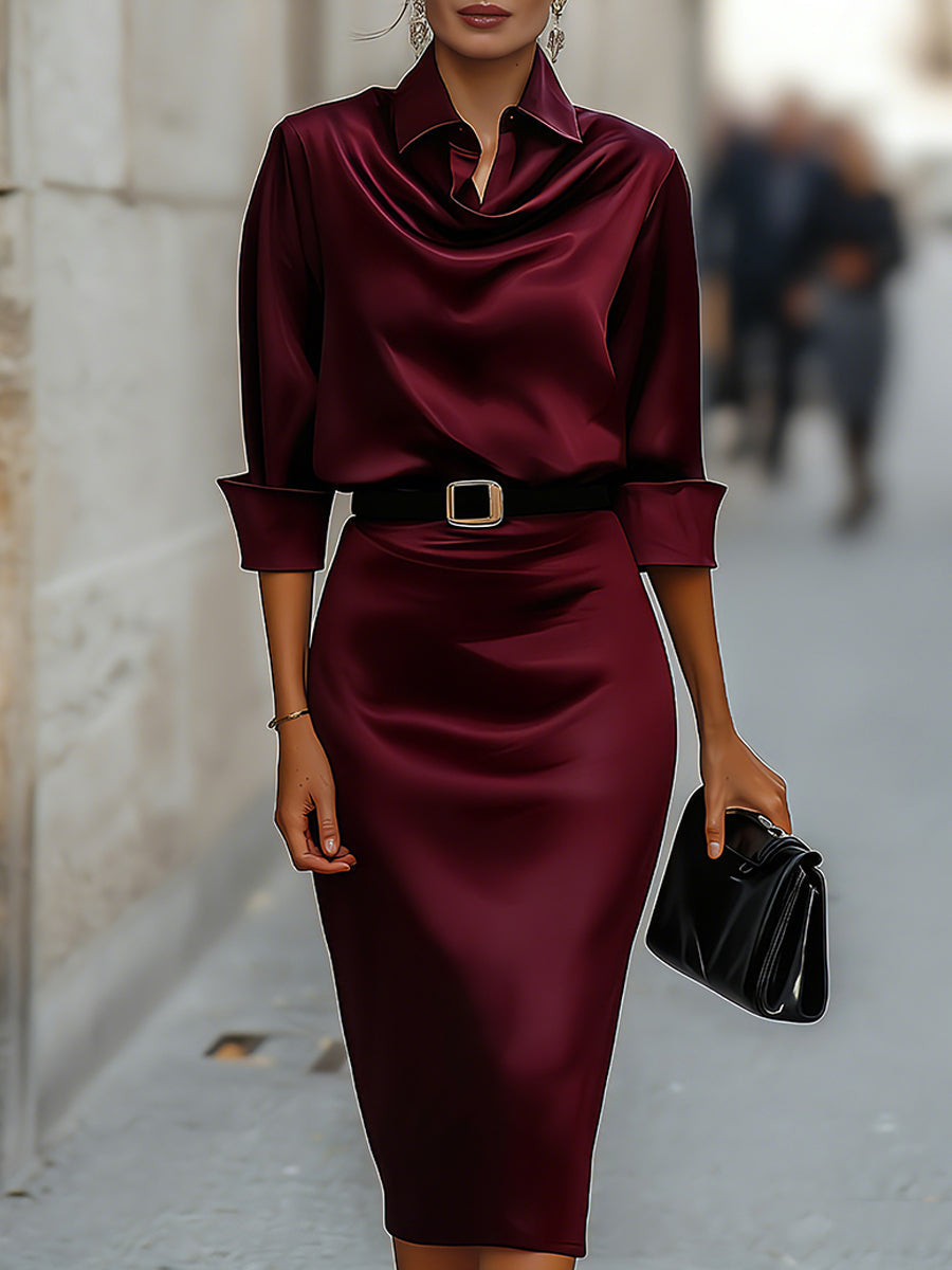 Adeline™ | Elegant Satin Midi Dress