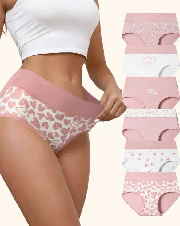 Amoura™ | High-Waist Heart Comfort Briefs (6-Pack)
