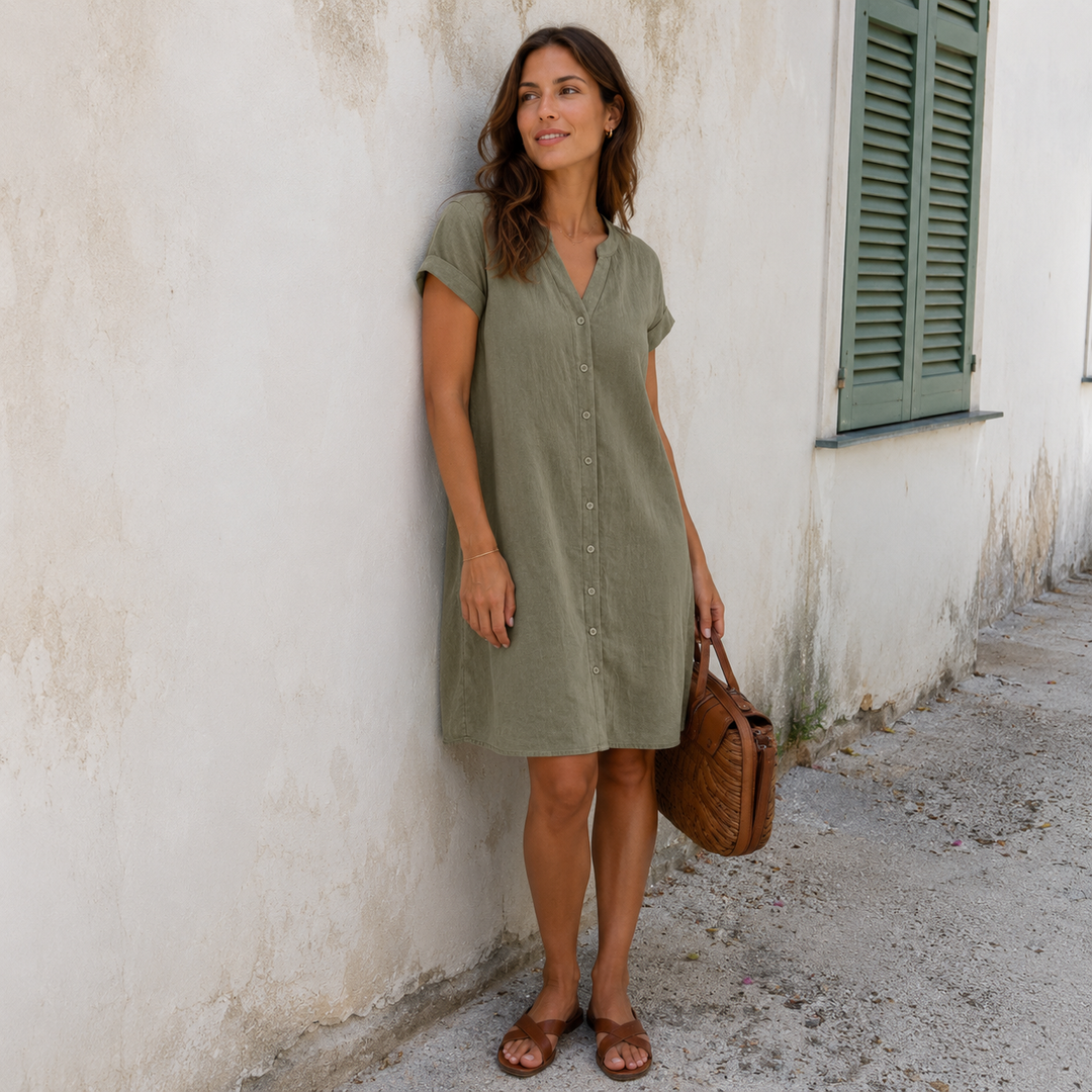Amora™ | Relaxed Linen Shirt Dress